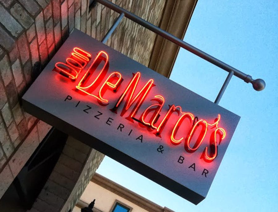 The outside signage for Dom DeMarco's Pizzeria and Bar