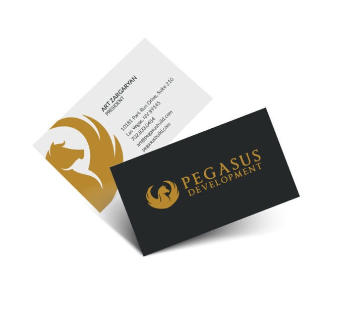 Pegasus Development rebranded business cards designed by Canyon Creative in Las Vegas, Nevada.